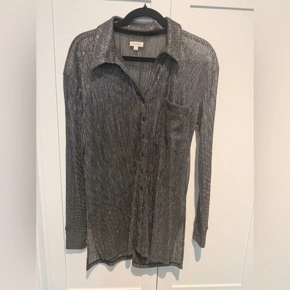Pilot Metallic Buttowndown shirt - Anthropologie size small - silver - Picture 3 of 4